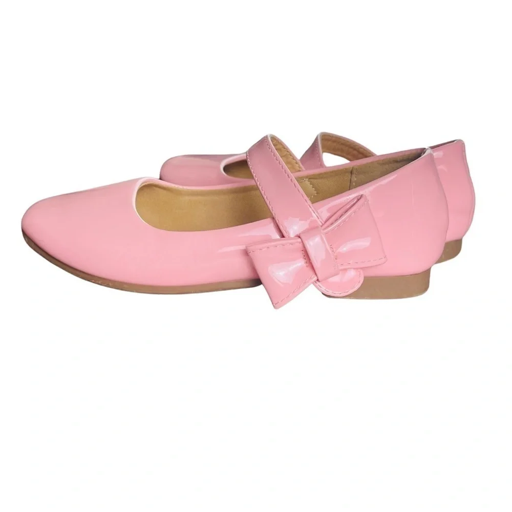 Lucky Top Girls Flat Mary Jane Pink Shoes Size 2 with Bow Detail